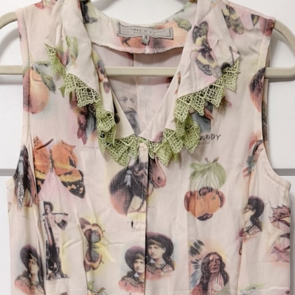 Double D Ranch Pink Printed Sleeveless Midi Dress with Green Trim - Picture 2 of 3